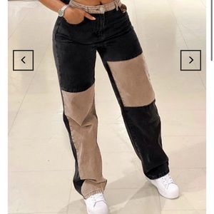 Contrast patchwork straight jeans